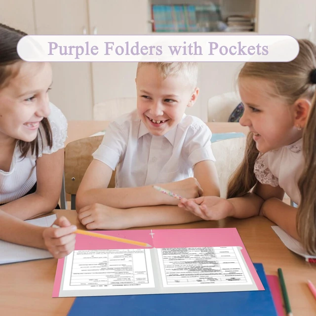 Alt view image 3 of 4 - File folders with Pockets,Pink Two folders for documents,100 Pack Paper Folders with Card Slot,Letter Size,School Students,Business,Home and Office Workers