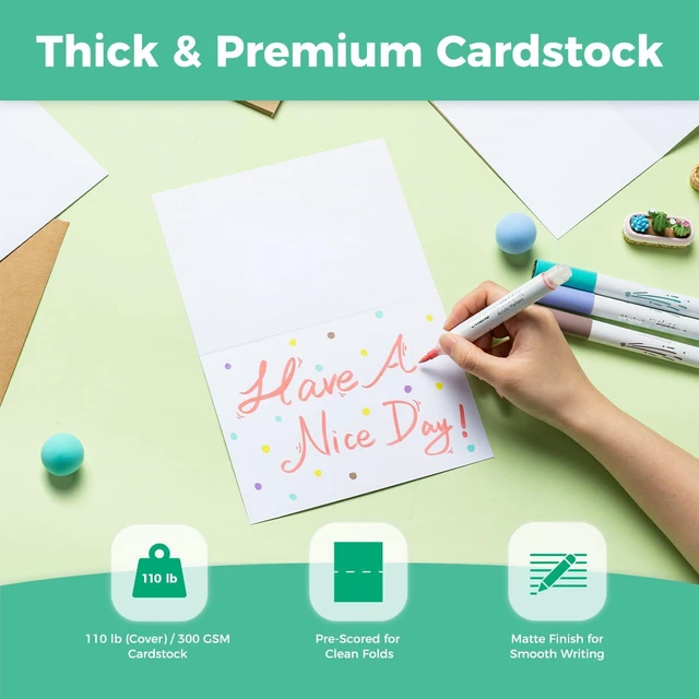 Alt view image 4 of 7 - A2 Blank White Cards and Envelopes 100 Pack, 4.25 x 5.5 Folded Cards FSC Certified Heavyweight Folded Cardstock and A2 Envelopes for DIY Greeting Cards Wedding Birthday Invitations All Occasions