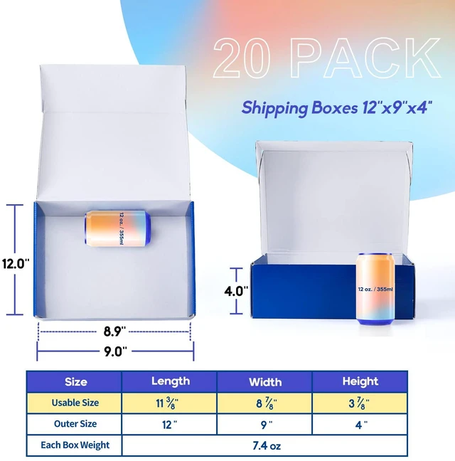 Alt view image 4 of 6 - 20 Pack 12x9x4 in Cardboard Shipping Boxes, Royal Blue Gift Box Bright Color, Tuck Top, Quick Fold, Easy Assemble, Shape Well, Single Corrugated, Shirt, Shoe, Small Business Packaging