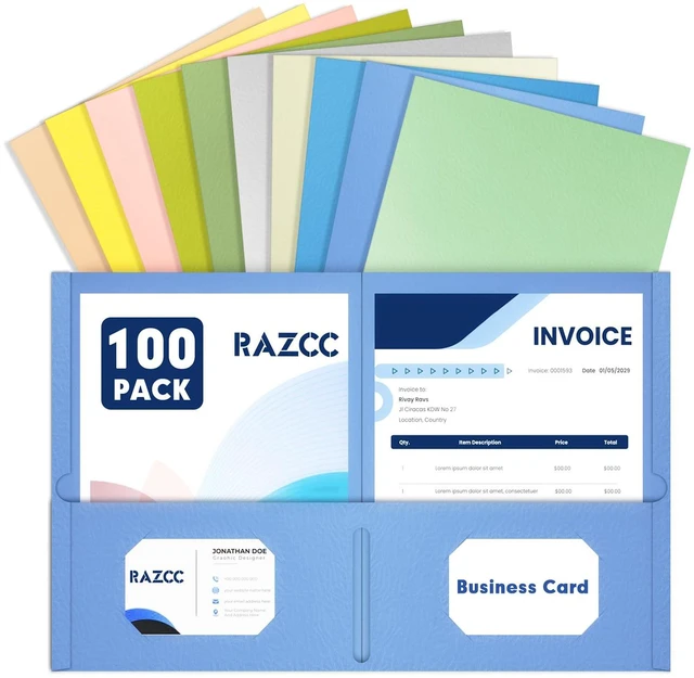 Main image of Two Pocket Folders, 100 Pack File Folders with Pockets Fit Letter Size Paper, Thick Paper File Folder for School Office Business Home, Assorted 10 Colors