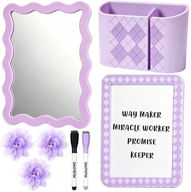 Main image of 8 PCS Purple Locker Accessories Kit for Girls with Magnetic Mirror Whiteboard Pen Holder Flower Magnets Cute Aesthetic Locker Decoration Set for School Dorm Office Organization