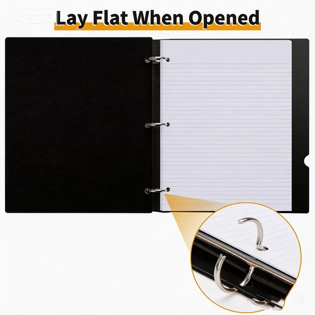 Alt view image 2 of 7 - 4 Pcs 360° Pivotable 3 Ring Binder, Soft 1 inch Binders 3 Ring, Flexible Thin Soft Three Ring Binder Fits 8.5" x 11", for Home, School and Office-Black, White, Blue, Red