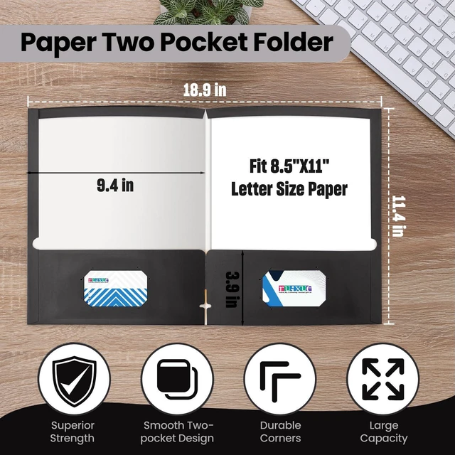 Alt view image 2 of 6 - ® 100 Packs Black File Folders,Paper Folder Surface with Waterproofing,Letter Size,Holds 100 Plus Sheets,for School,Office,Business. (100, Black)