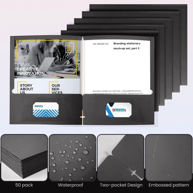 Alt view image 4 of 6 - ® 100 Packs Black File Folders,Paper Folder Surface with Waterproofing,Letter Size,Holds 100 Plus Sheets,for School,Office,Business. (100, Black)