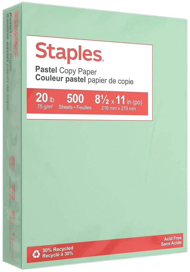 Main image of 30% Recycled Color Copy Paper, Green, 20 lb., 500/Ream 8.5x11 inch sheets for office, school & home printing and craft projects