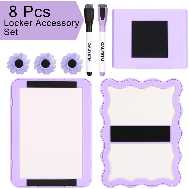 Alt view image 7 of 7 - 8 PCS Purple Locker Accessories Kit for Girls with Magnetic Mirror Whiteboard Pen Holder Flower Magnets Cute Aesthetic Locker Decoration Set for School Dorm Office Organization