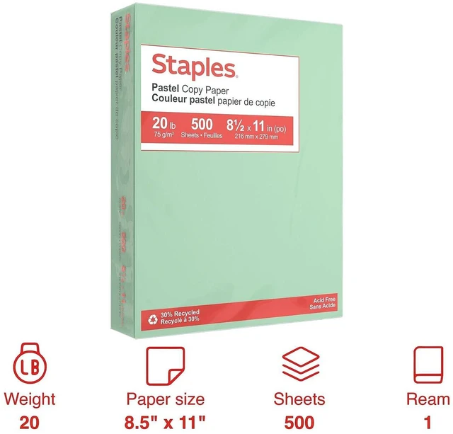 Alt view image 2 of 5 - 30% Recycled Color Copy Paper, Green, 20 lb., 500/Ream 8.5x11 inch sheets for office, school & home printing and craft projects