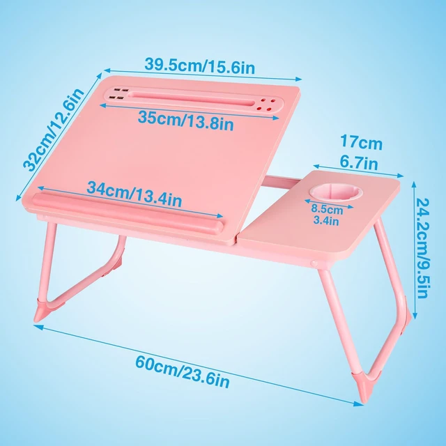 Alt view image 2 of 7 - Laptop Bed Desk, Adjustable Lap Desk, Small Laptop Table with USB Charge Port, Desktop Card &Pen Slot, Cup Holder, Foldable Bed Tray Table for Couch Sofa Chair Floor Eating Working