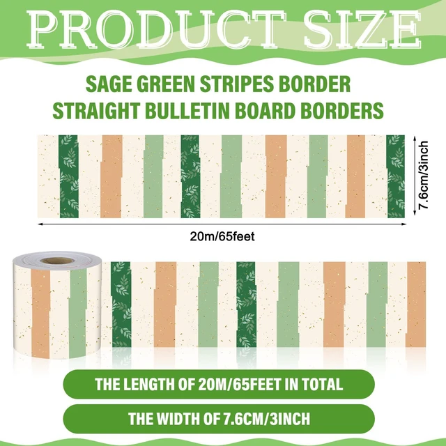 Alt view image 2 of 7 - Classroom Bulletin Board Border Stripe 65 Ft,Sage Green Straight Edge Rolled Paper, Classroom Bulletin Boards Decoration, Teacher Supplies, School Displays, Versatile Home Decor