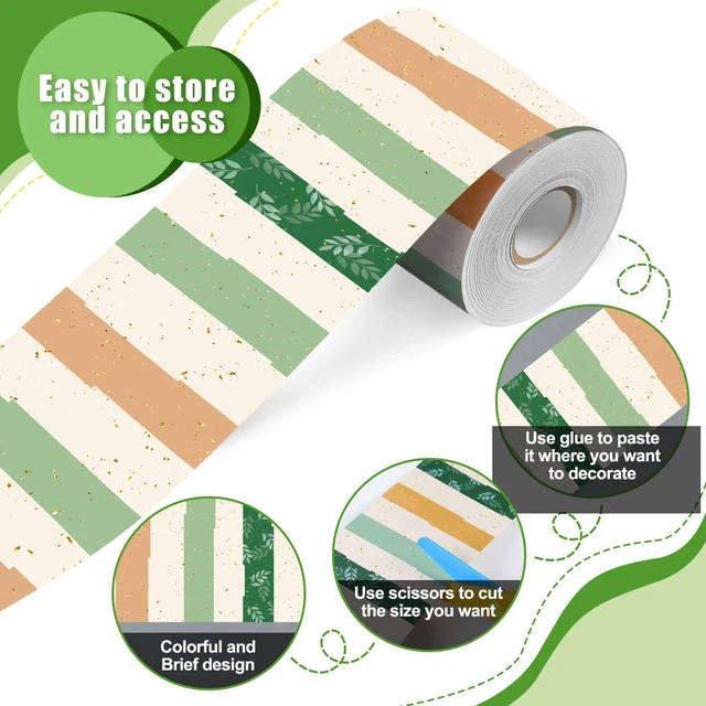 Alt view image 3 of 7 - Classroom Bulletin Board Border Stripe 65 Ft,Sage Green Straight Edge Rolled Paper, Classroom Bulletin Boards Decoration, Teacher Supplies, School Displays, Versatile Home Decor