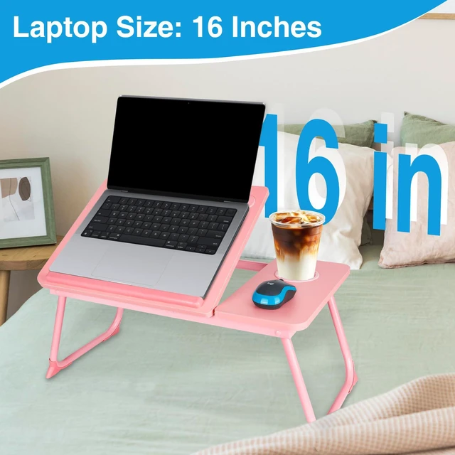Alt view image 5 of 7 - Laptop Bed Desk, Adjustable Lap Desk, Small Laptop Table with USB Charge Port, Desktop Card &Pen Slot, Cup Holder, Foldable Bed Tray Table for Couch Sofa Chair Floor Eating Working