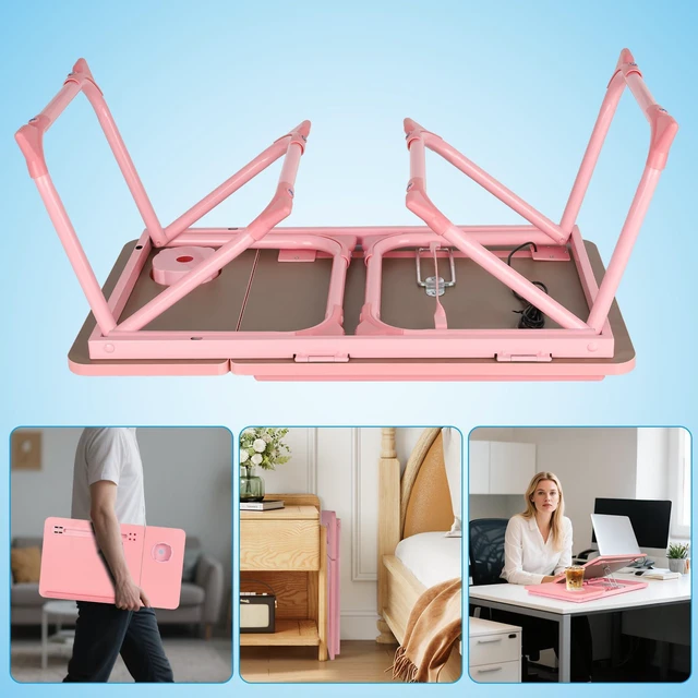 Alt view image 7 of 7 - Laptop Bed Desk, Adjustable Lap Desk, Small Laptop Table with USB Charge Port, Desktop Card &Pen Slot, Cup Holder, Foldable Bed Tray Table for Couch Sofa Chair Floor Eating Working