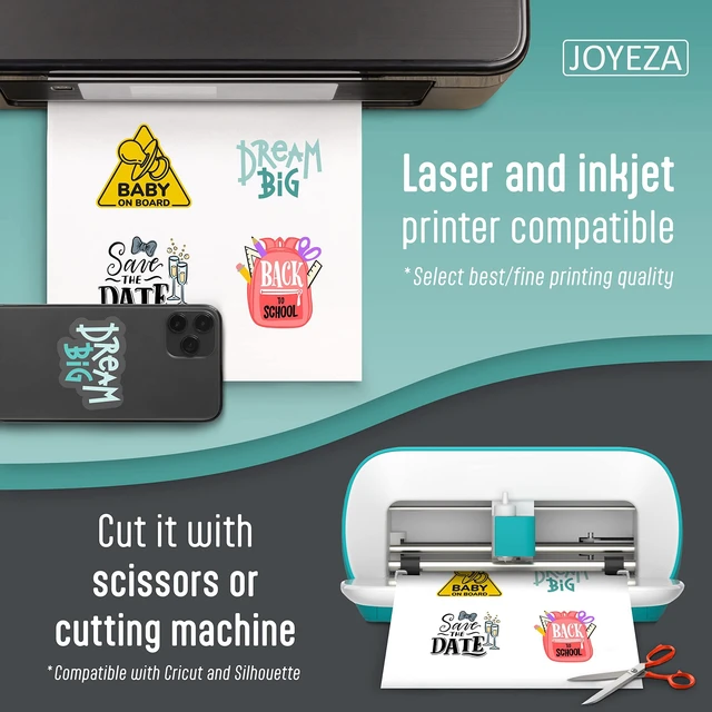 Alt view image 3 of 7 - Premium Printable Vinyl Clear Sticker Paper for Inkjet Printer - 25 Sheets Translucent Waterproof, Dries Quickly Vivid Colors, Holds Ink Well - Inkjet & Laser Printer