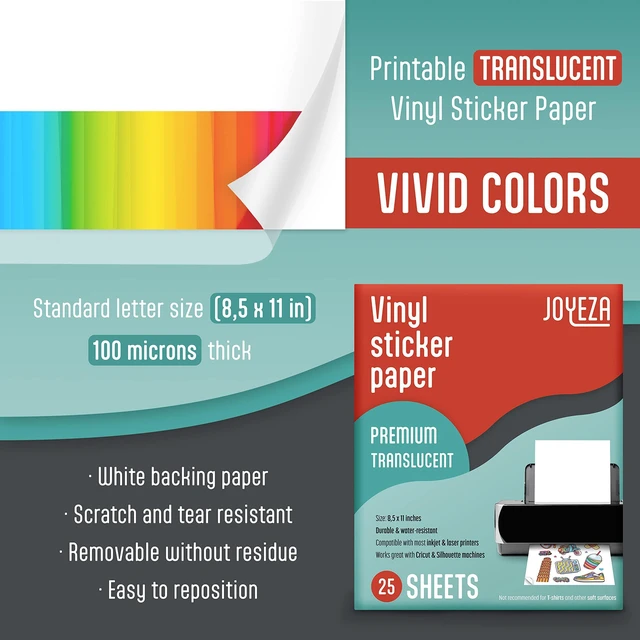 Alt view image 2 of 7 - Premium Printable Vinyl Clear Sticker Paper for Inkjet Printer - 25 Sheets Translucent Waterproof, Dries Quickly Vivid Colors, Holds Ink Well - Inkjet & Laser Printer
