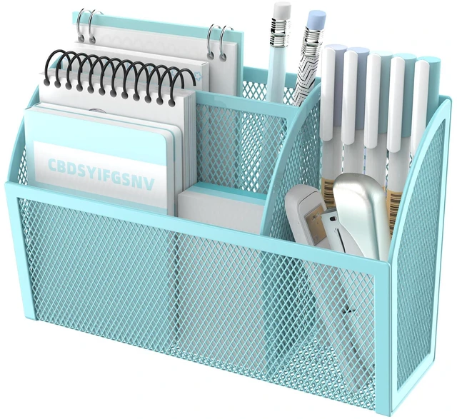 Main image of 3-Grid Magnetic Pencil Holder, Strong Magnet Locker Organizer, Blue Mesh Magnetic Shelf, Marker Holder Perfect for Whiteboard, Refrigerator and Locker Accessories