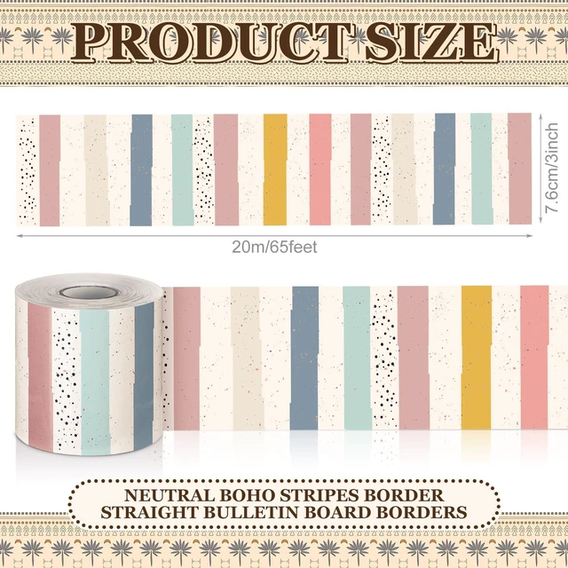 Alt view image 2 of 7 - Classroom Bulletin Board Border Stripe 65 Ft,Boho Straight Edge Rolled Paper, Classroom Bulletin Boards Decoration, Teacher Supplies, School Displays, Versatile Home Decor