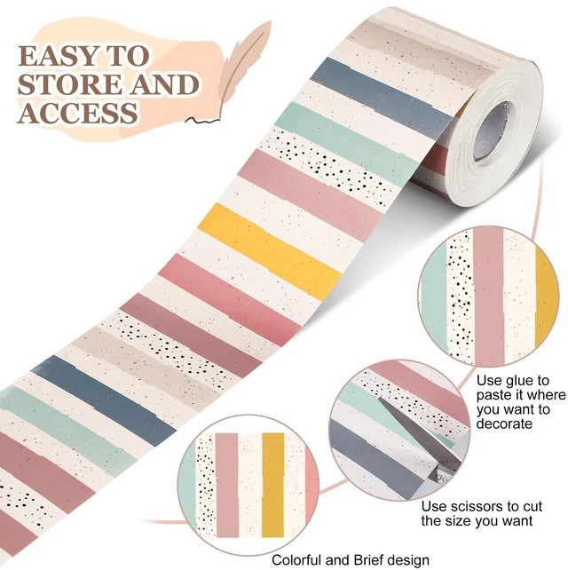 Alt view image 3 of 7 - Classroom Bulletin Board Border Stripe 65 Ft,Boho Straight Edge Rolled Paper, Classroom Bulletin Boards Decoration, Teacher Supplies, School Displays, Versatile Home Decor