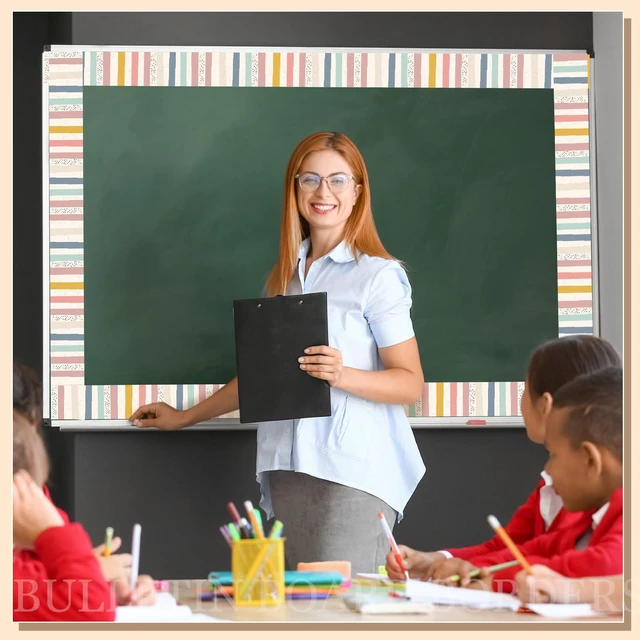 Alt view image 5 of 7 - Classroom Bulletin Board Border Stripe 65 Ft,Boho Straight Edge Rolled Paper, Classroom Bulletin Boards Decoration, Teacher Supplies, School Displays, Versatile Home Decor