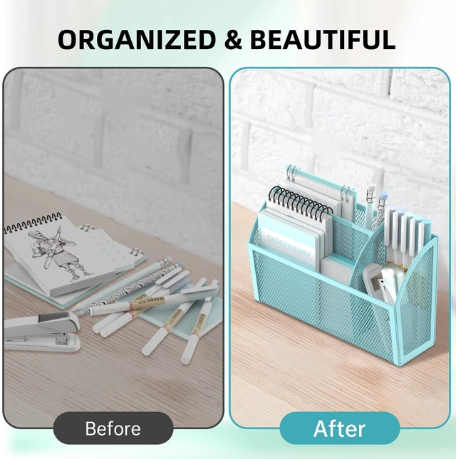 Alt view image 5 of 7 - 3-Grid Magnetic Pencil Holder, Strong Magnet Locker Organizer, Blue Mesh Magnetic Shelf, Marker Holder Perfect for Whiteboard, Refrigerator and Locker Accessories