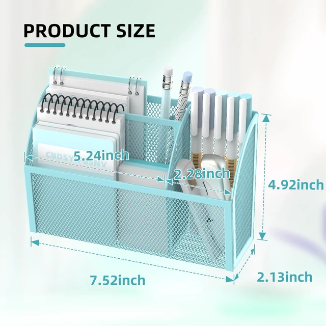 Alt view image 6 of 7 - 3-Grid Magnetic Pencil Holder, Strong Magnet Locker Organizer, Blue Mesh Magnetic Shelf, Marker Holder Perfect for Whiteboard, Refrigerator and Locker Accessories
