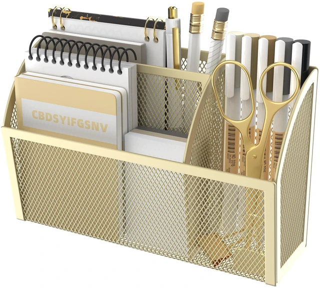Main image of 3-Grid Magnetic Pencil Holder, Strong Magnet Locker Organizer, Yellow Mesh Magnetic Shelf, Marker Holder Perfect for Whiteboard, Refrigerator and Locker Accessories