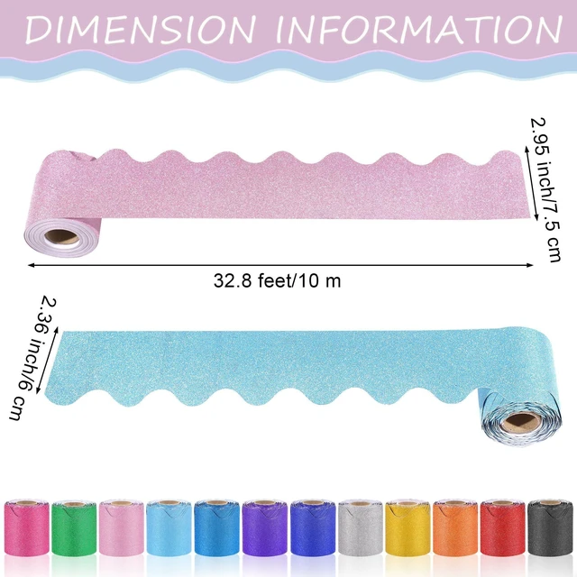 Alt view image 2 of 7 - 12 Rolls 393.6 Feet Scalloped Bulletin Board Borders Glitter Mixed Colors Classroom Borders for Bulletin Board Trim Bulletin Border Decoration Strips for School, Classroom Decorations