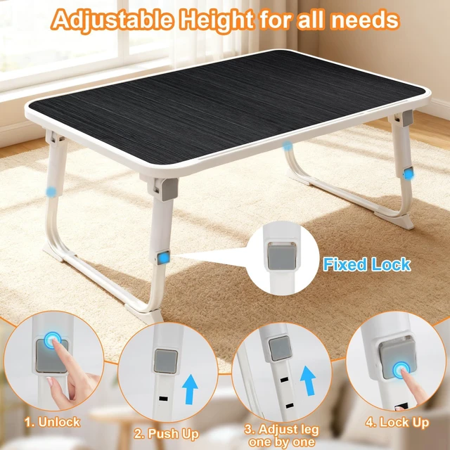 Alt view image 6 of 7 - Laptop Desk for Bed, Adjustable Height Laptop Bed Table, Foldable Lap Desk with USB Charge Port, Desktop Card Slot, Side Drawer, Book Shelf, Portable Lap Tray for Eating Reading Working Sofa & Floor