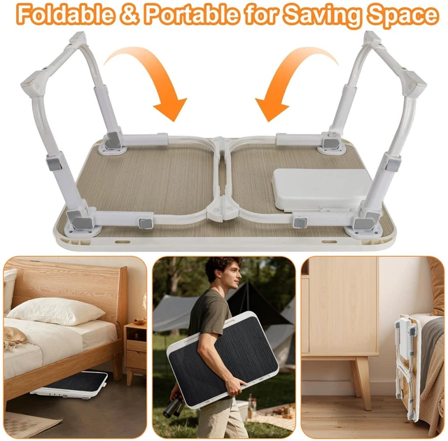 Alt view image 7 of 7 - Laptop Desk for Bed, Adjustable Height Laptop Bed Table, Foldable Lap Desk with USB Charge Port, Desktop Card Slot, Side Drawer, Book Shelf, Portable Lap Tray for Eating Reading Working Sofa & Floor