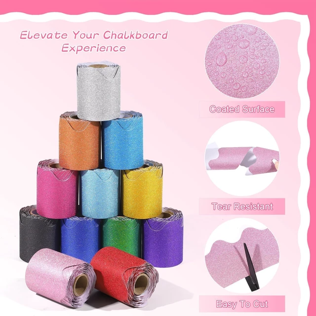 Alt view image 3 of 7 - 12 Rolls 393.6 Feet Scalloped Bulletin Board Borders Glitter Mixed Colors Classroom Borders for Bulletin Board Trim Bulletin Border Decoration Strips for School, Classroom Decorations