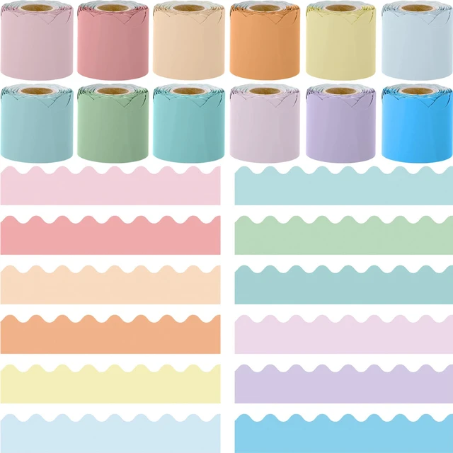 Main image of 12 Rolls 393.6 Feet Scalloped Classroom Borders - Macaron Colors Trim for Bulletin Board Decorations