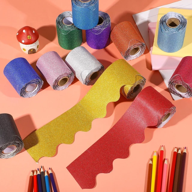 Alt view image 4 of 7 - 12 Rolls 393.6 Feet Scalloped Bulletin Board Borders Glitter Mixed Colors Classroom Borders for Bulletin Board Trim Bulletin Border Decoration Strips for School, Classroom Decorations
