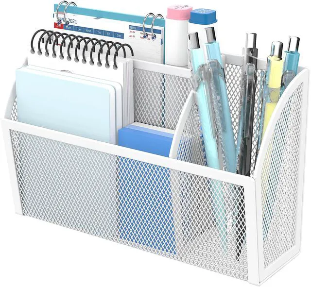Main image of 3-Grid Magnetic Pencil Holder, Strong Magnet Locker Organizer, White Mesh Magnetic Shelf, Marker Holder Perfect for Whiteboard, Refrigerator and Locker Accessories