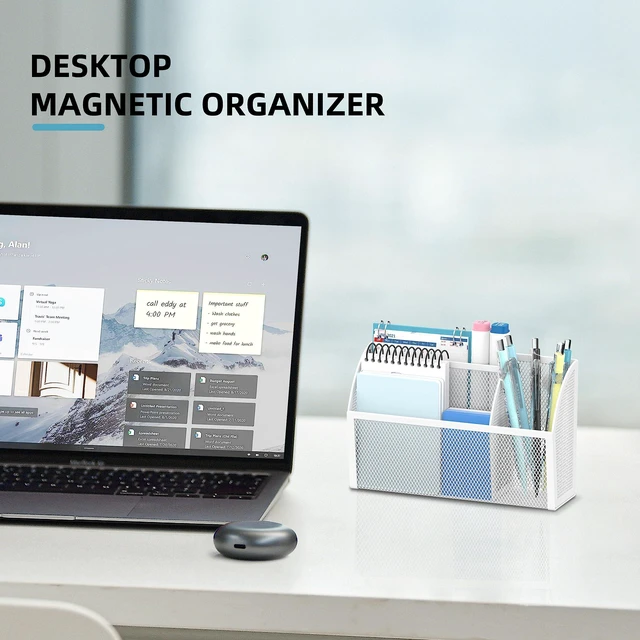 Alt view image 2 of 7 - 3-Grid Magnetic Pencil Holder, Strong Magnet Locker Organizer, White Mesh Magnetic Shelf, Marker Holder Perfect for Whiteboard, Refrigerator and Locker Accessories