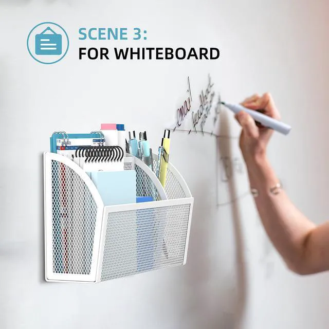 Alt view image 6 of 7 - 3-Grid Magnetic Pencil Holder, Strong Magnet Locker Organizer, White Mesh Magnetic Shelf, Marker Holder Perfect for Whiteboard, Refrigerator and Locker Accessories