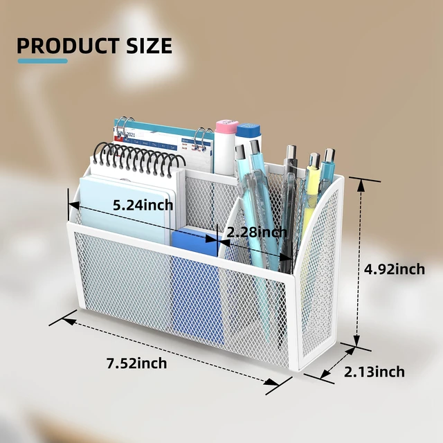 Alt view image 7 of 7 - 3-Grid Magnetic Pencil Holder, Strong Magnet Locker Organizer, White Mesh Magnetic Shelf, Marker Holder Perfect for Whiteboard, Refrigerator and Locker Accessories
