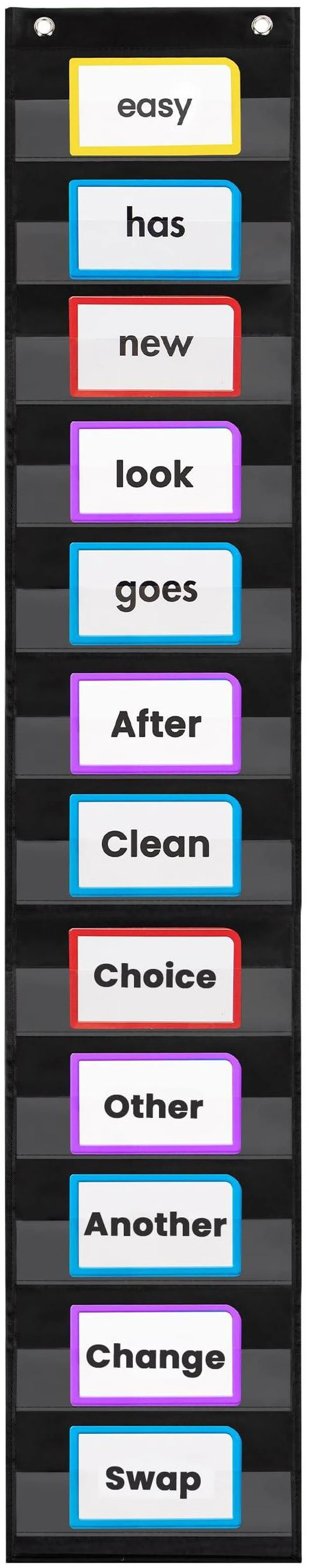 Main image of Sentence Strip Pocket Chart, 9" Wide x 56" Tall, Black Pocket Chart For Dry Erase Sentence Strips, Easy to Use & Hang, Reusable, For Classrooms, Home & Office