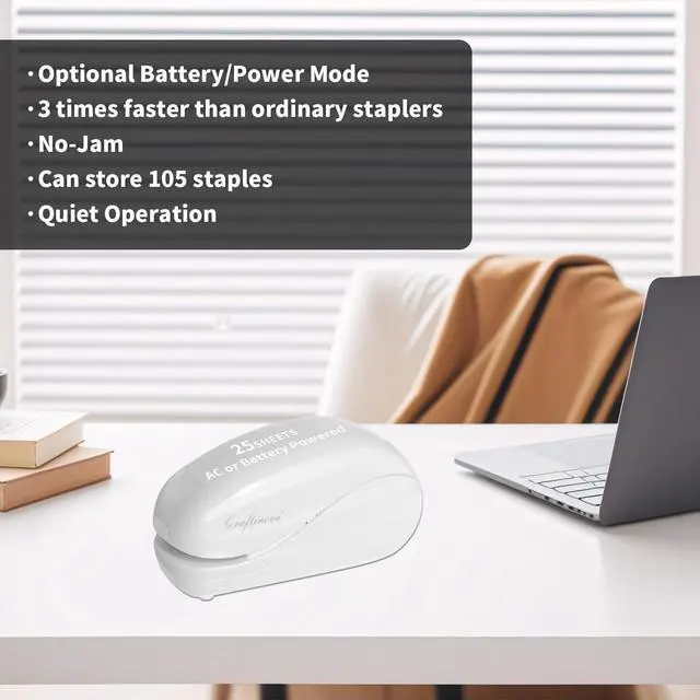 Alt view image 7 of 7 - Electric Stapler,Including 2000 Staples and 1 Staple Remover, Suitable for Palm Size and high Comfort25 Sheet Capacity, AC Adapter or Battery PoweredBattery not Included(White)