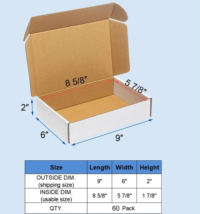 Alt view image 2 of 5 - Shipping Boxes 9x6x2" 60 Pack White Corrugated Cardboard Box Mailer Small Literature Mailer Packaging Supplies Mailing Boxes for Small Business