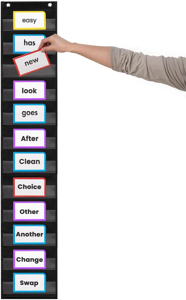 Alt view image 4 of 7 - Sentence Strip Pocket Chart, 9" Wide x 56" Tall, Black Pocket Chart For Dry Erase Sentence Strips, Easy to Use & Hang, Reusable, For Classrooms, Home & Office