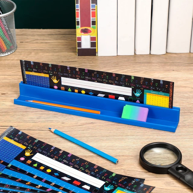 Alt view image 3 of 7 - 15 Pcs Classroom Desk Name Plates Holder Set Index Cards Storage Classroom Name Tags Kids Desk Accessories Desktop Helper Prop and Park Station Tray Organizer Water