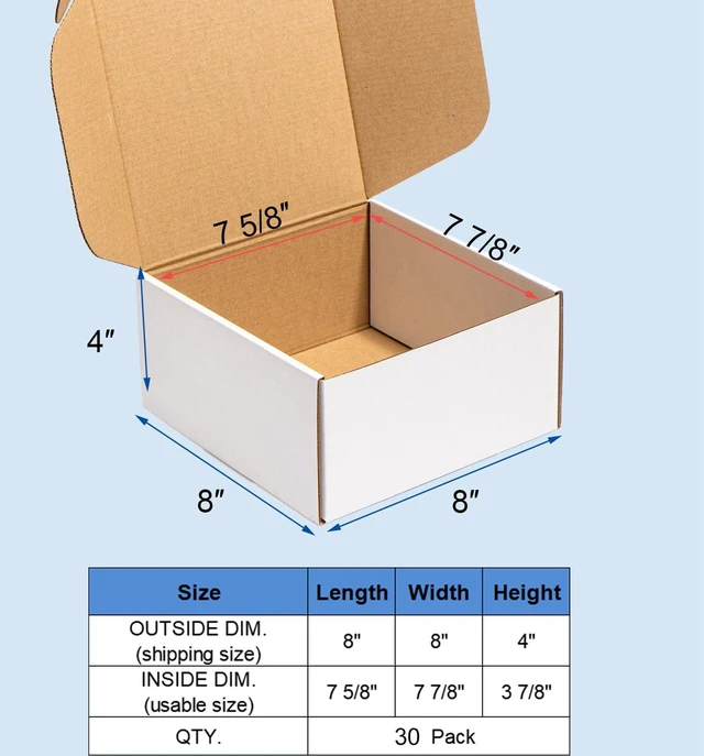 Alt view image 2 of 5 - 8x8x4" Shipping Boxes 30 Pack White Corrugated Cardboard Mailing Box Literature Mailer Packaging Supplies Mailing Boxes for Small Business