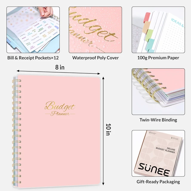 Alt view image 6 of 7 - Budget Planner - Deluxe Monthly Budget Book with 12-Pockets for Bill Organizer, Undated 12 Month Expense Tracker Notebook & Account Book B5 Size (8" x 10") to Manage Your Finance Planner, Pink
