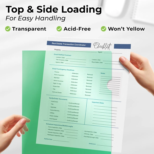 Alt view image 4 of 7 - Clear Document Folders 8.5x11, 60 Pack, Letter Size, Colorful Plastic File Sleeves, Document Protection, Filing, Storage & Organization, Durable Pocket Design