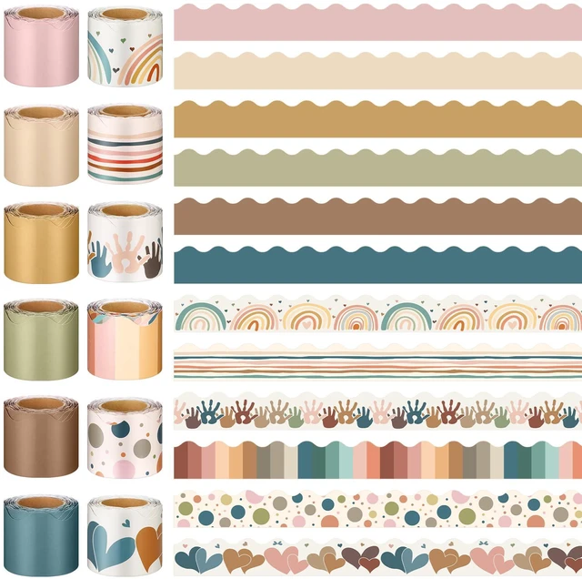Main image of 12 Rolls 394 ft Boho Bulletin Board Borders Classroom Trim Decor Decorative Scalloped Trim for Seasonal Displays, Holiday Boards, Teacher Supplies, Versatile Boho Aesthetic Borders Decor