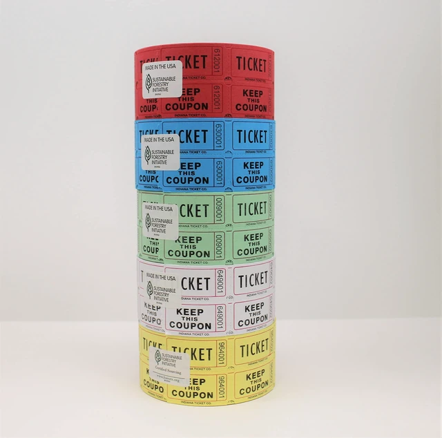 Main image of Raffle Tickets Roll, Assorted 5-Pack, 1,000 Tickets per Roll Premium raffle tickets roll, ideal for 50/50 raffles, fundraisers, door prizes, school carnivals, parties, community events
