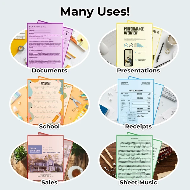 Alt view image 6 of 7 - Clear Document Folders 8.5x11, 60 Pack, Letter Size, Colorful Plastic File Sleeves, Document Protection, Filing, Storage & Organization, Durable Pocket Design