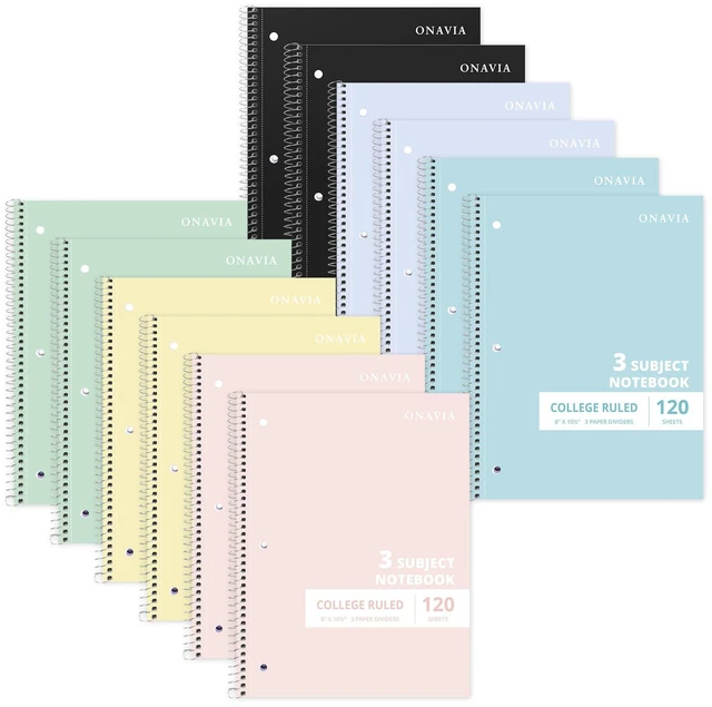 Main image of 3 Subject Spiral Notebook College Ruled, 240 Pages 120 Sheets, 8 x 10.5 in, 3 Dividers, Double-Sided Pockets, School Notebook, Study, Homework, Students