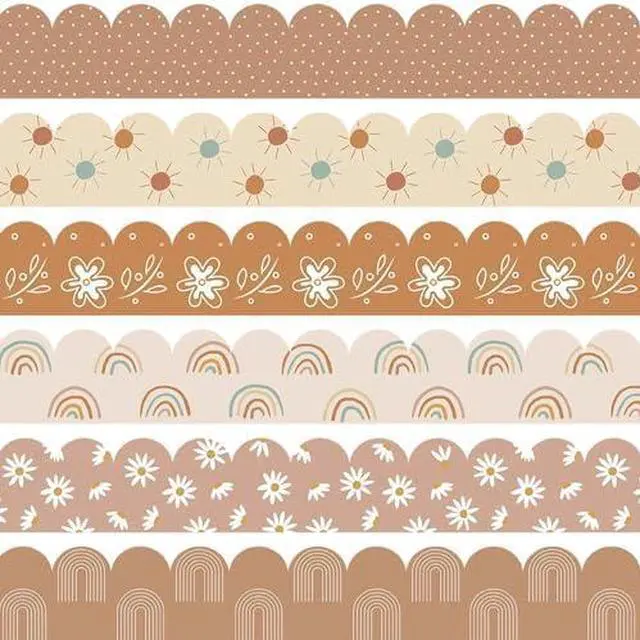 Main image of 168ft Boho Bulletin Board Borders, Boho Classroom Decorations, Retro Floral Daisy Sun Rainbow Dot Trim Borders for Teacher School Supplies Classroom Door Wall Decor, 6 Styles