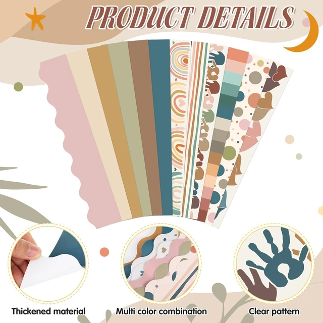 Alt view image 7 of 7 - 12 Rolls 394 ft Boho Bulletin Board Borders Classroom Trim Decor Decorative Scalloped Trim for Seasonal Displays, Holiday Boards, Teacher Supplies, Versatile Boho Aesthetic Borders Decor