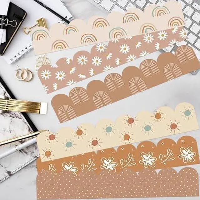 Alt view image 5 of 7 - 168ft Boho Bulletin Board Borders, Boho Classroom Decorations, Retro Floral Daisy Sun Rainbow Dot Trim Borders for Teacher School Supplies Classroom Door Wall Decor, 6 Styles
